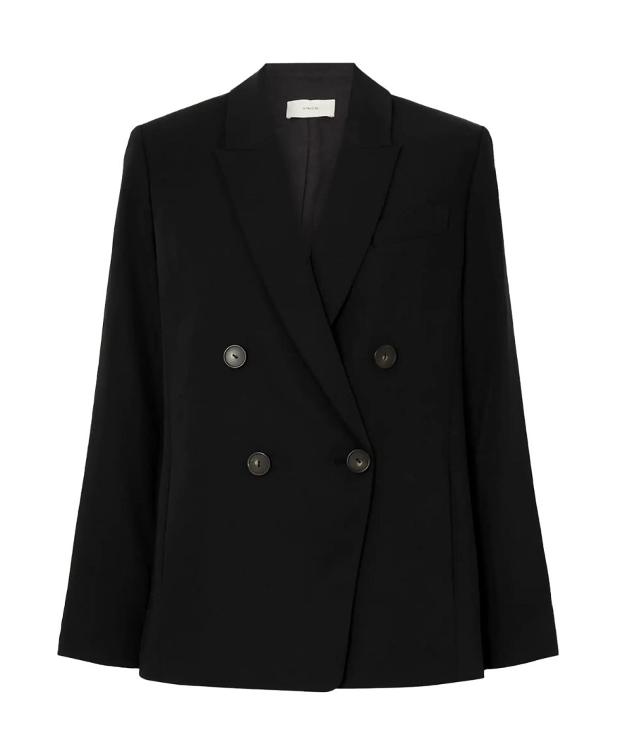 Clothing Vince | Crepe Double Breasted Blazer In Black