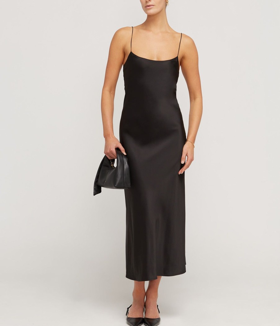 Clothing Refine | Carolyn Silk Slip Midi Dress In Black