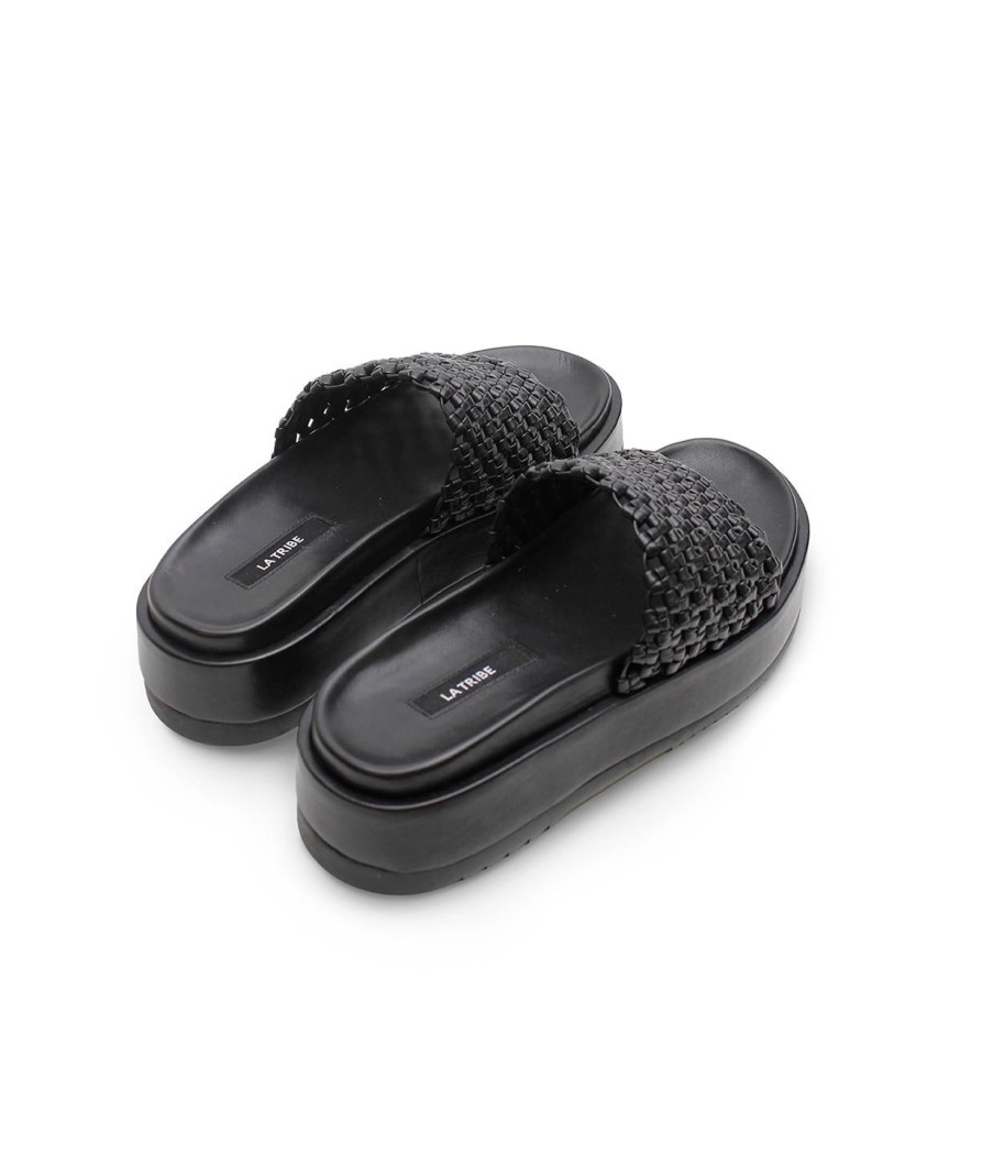 Shoes La Tribe | Knotted Platform Slide In Black