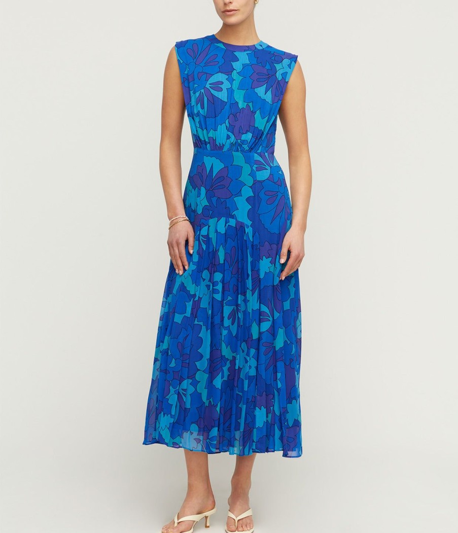 Clothing Rixo | Coralie Sleeveless Dress In Looking Glass Blue