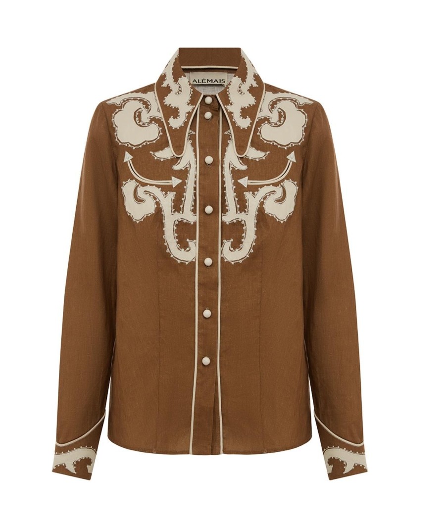 Clothing Alemais | Ruby Applique Long Sleeve Shirt In Tobacco