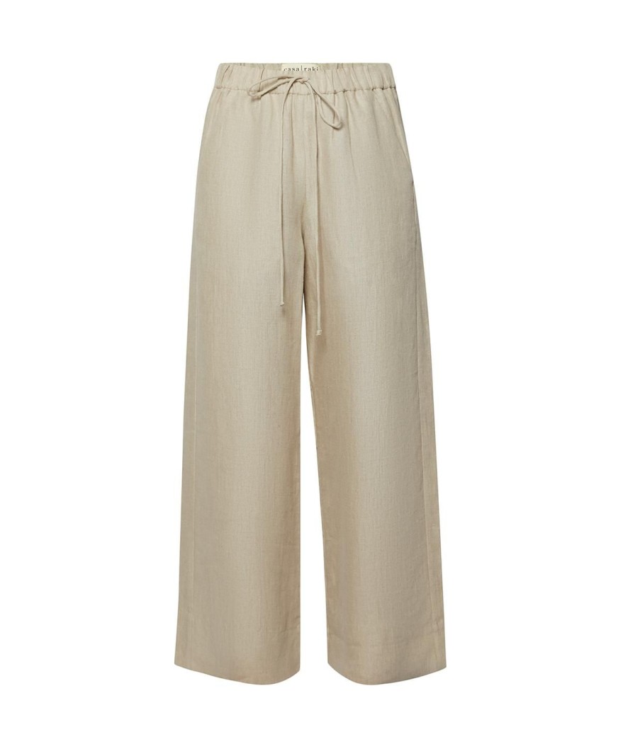 Clothing Casa Raki | Emma Linen Tie Trousers In Flax