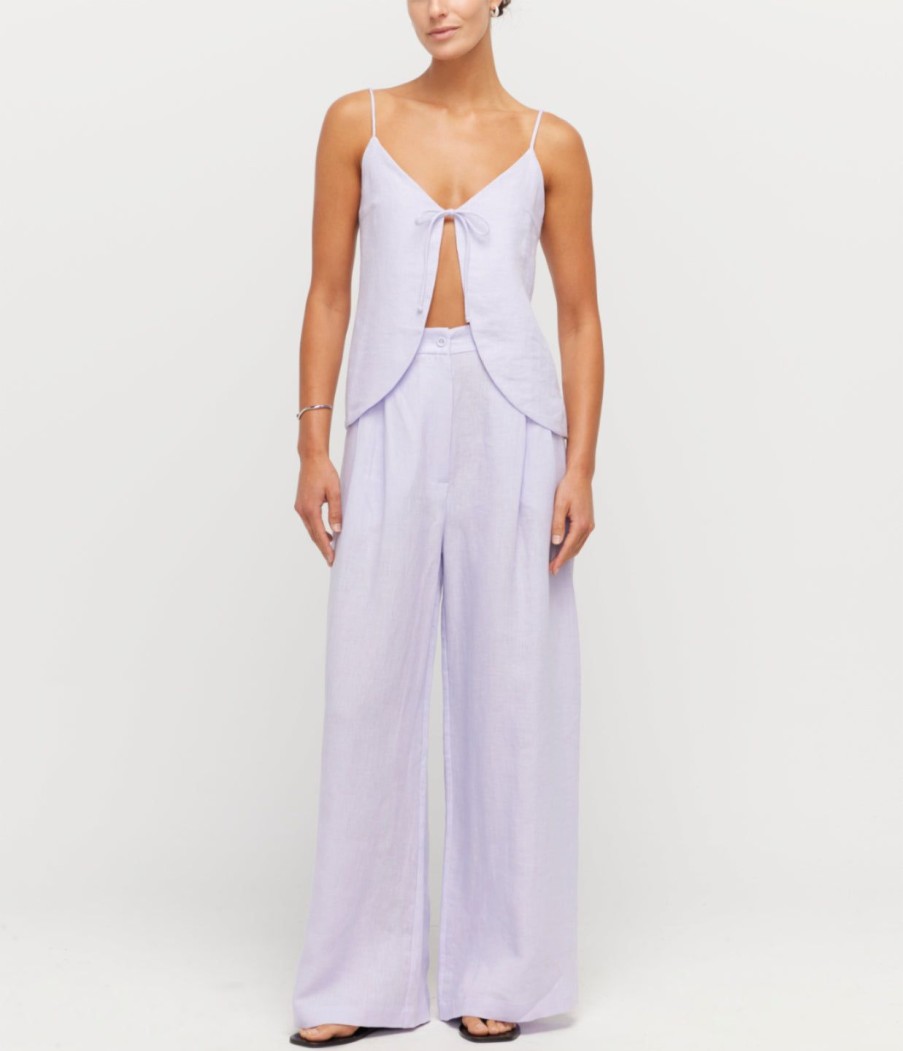 Clothing Casa Raki | Almendra Linen Tie Top In Lilac