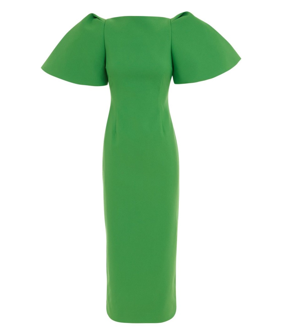 Clothing Solace London | Lora Structured Sleeve Midi Dress In Bright Green