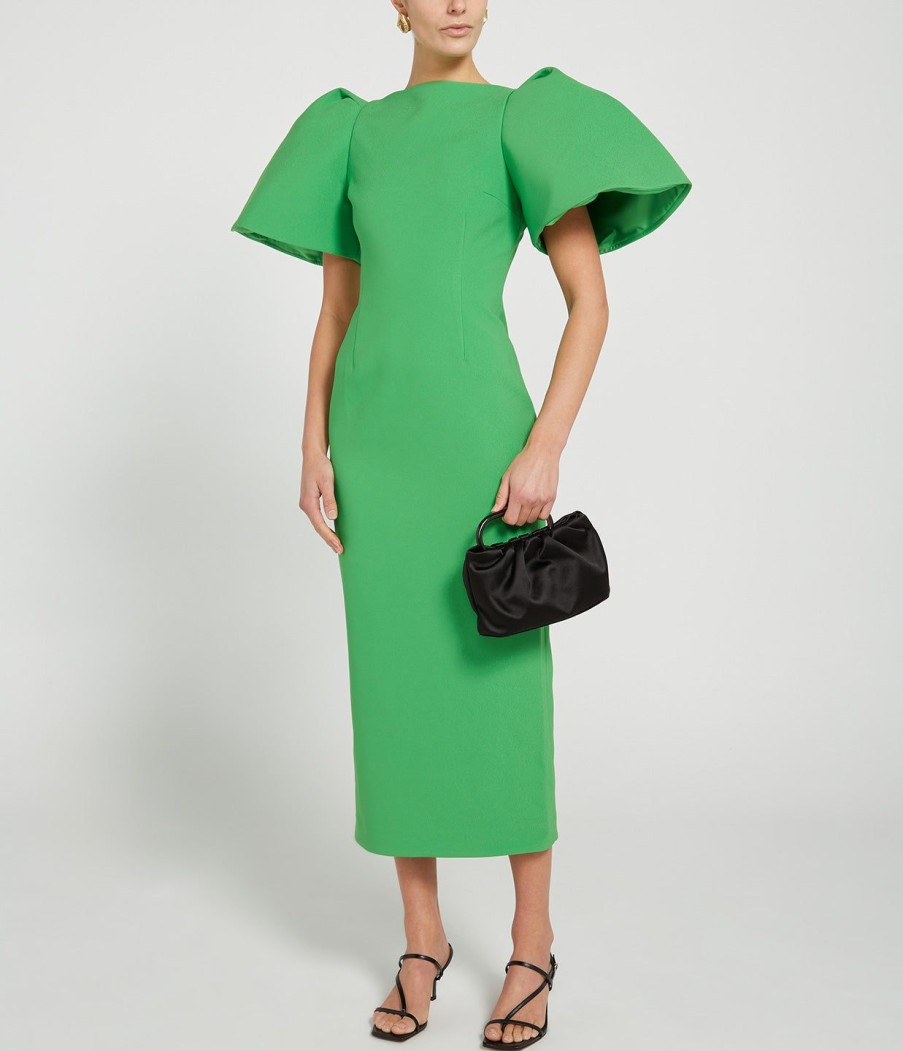 Clothing Solace London | Lora Structured Sleeve Midi Dress In Bright Green