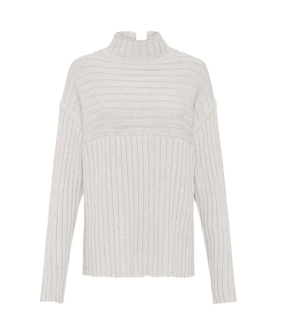 Clothing St Agni | Mock Neck Rib Knit Jumper In Soft Grey