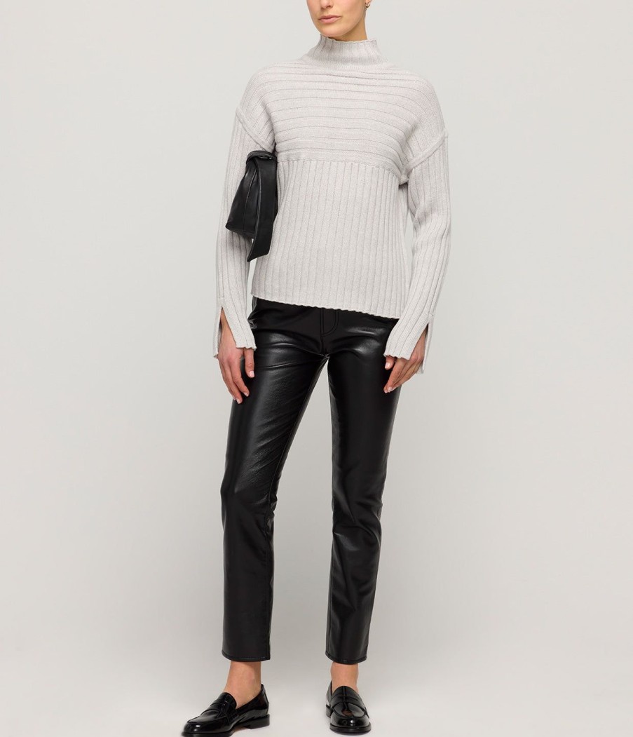 Clothing St Agni | Mock Neck Rib Knit Jumper In Soft Grey