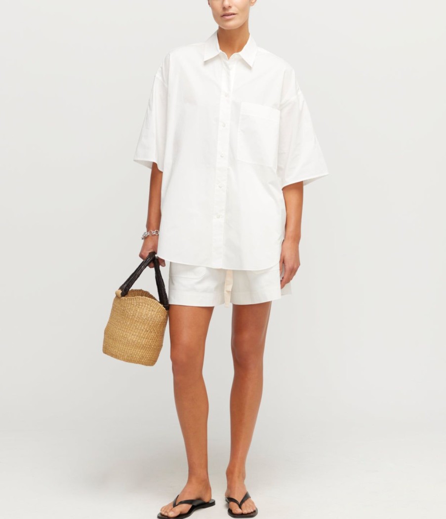 Clothing Lee Mathews | Signature Poplin Short Sleeve Shirt In White