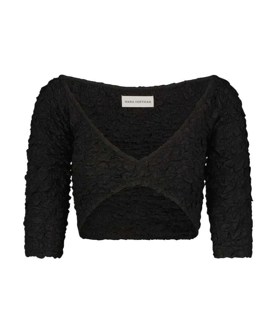 Clothing Mara Hoffman | Aja Popcorn Cropped Top In Black