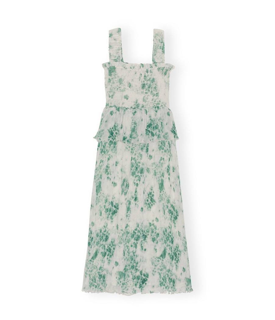 Clothing Ganni | Pleated Georgette Smock Dress In Egret