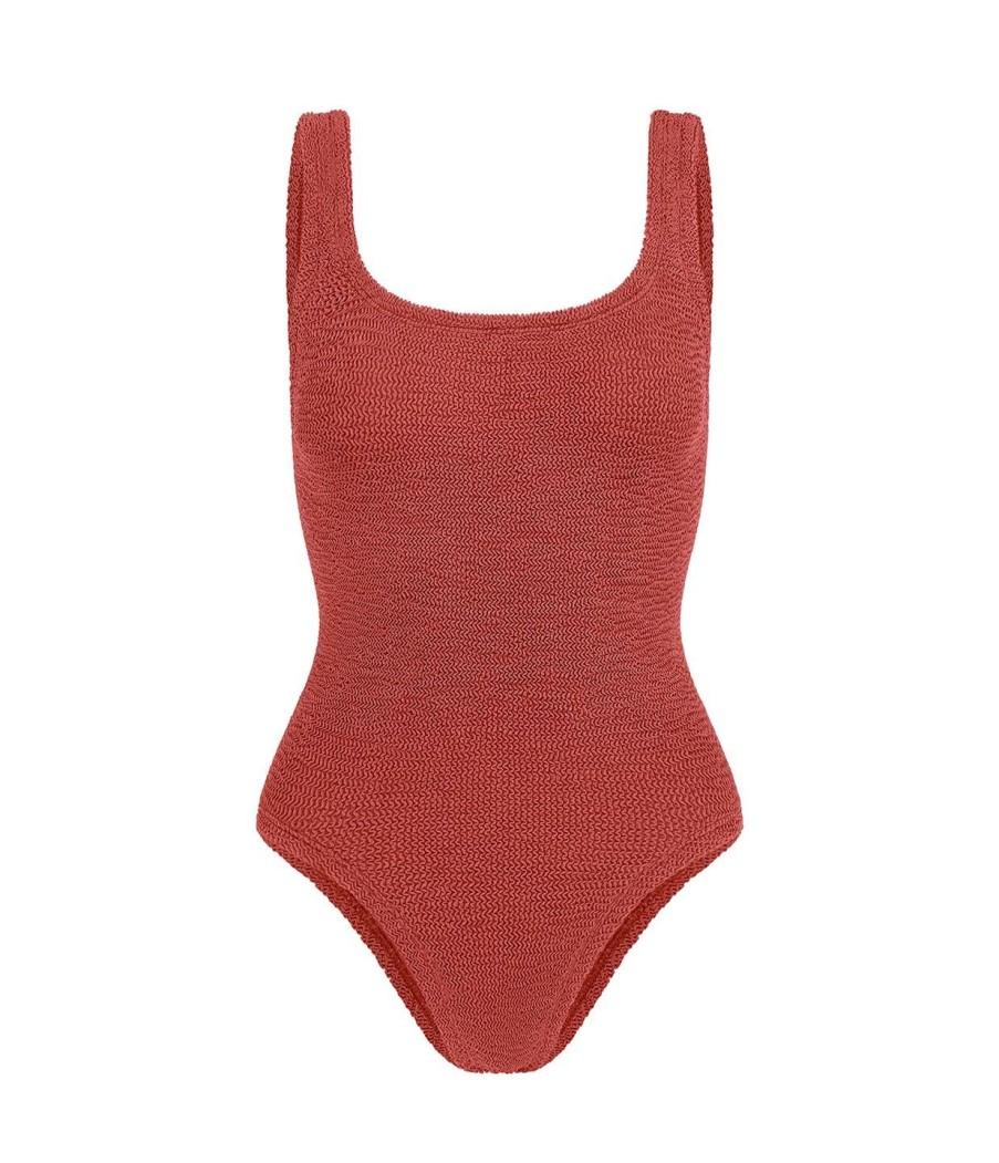 Clothing Hunza G | Square Neck Swimsuit In Metallic Rosewood