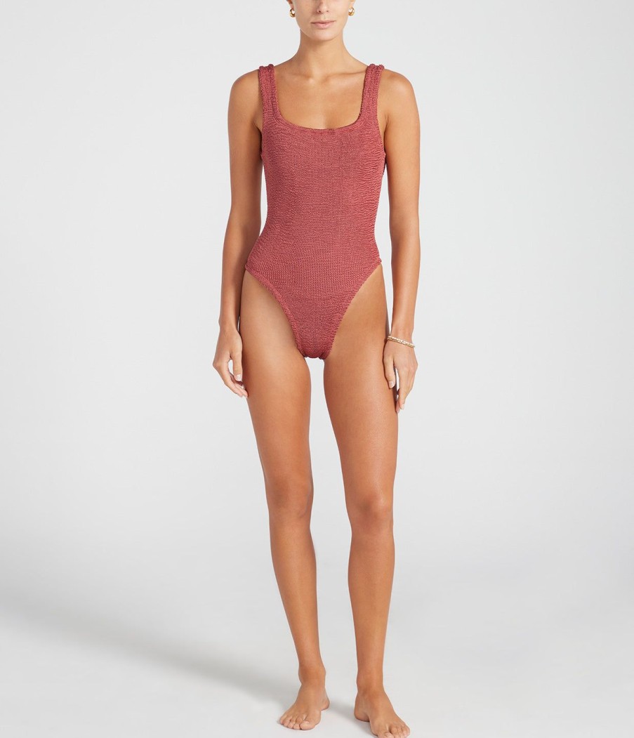 Clothing Hunza G | Square Neck Swimsuit In Metallic Rosewood