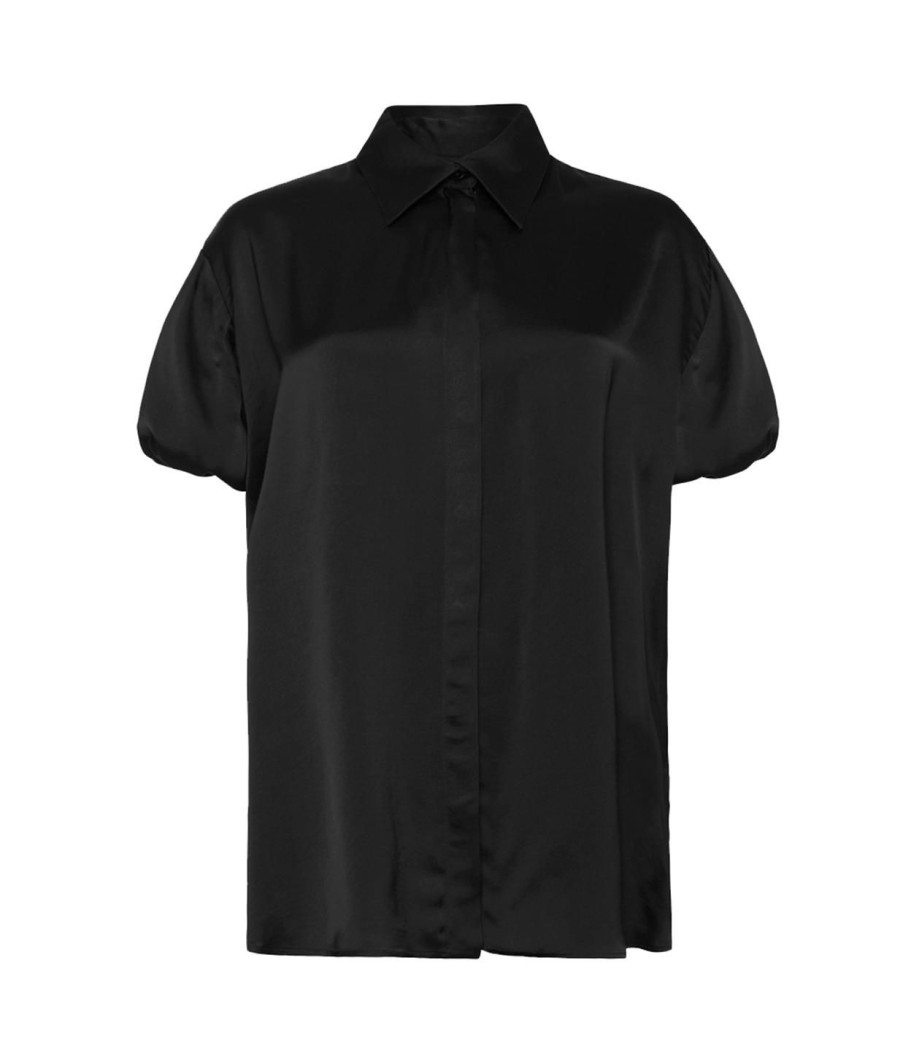 Clothing Esse Studios | Collected Short Sleeve Double Satin Shirt In Black