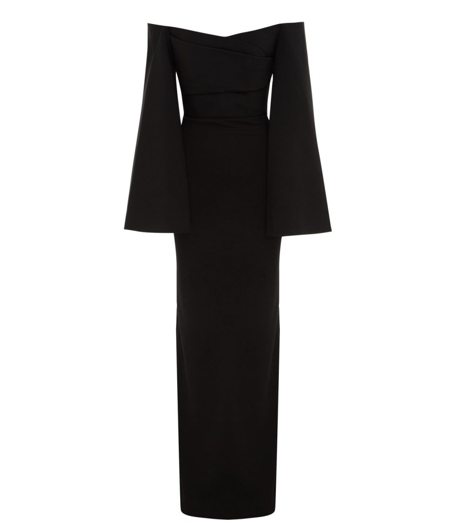 Clothing Solace London | Eliana Crepe Knit Long Sleeve Dress In Black