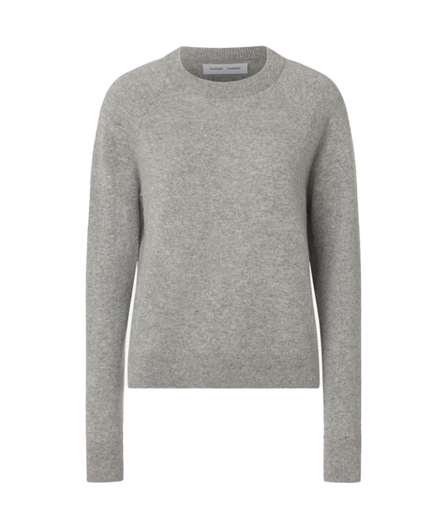 Clothing Samsoe Samsoe | Boston Round Neck Sweater In Grey Melange