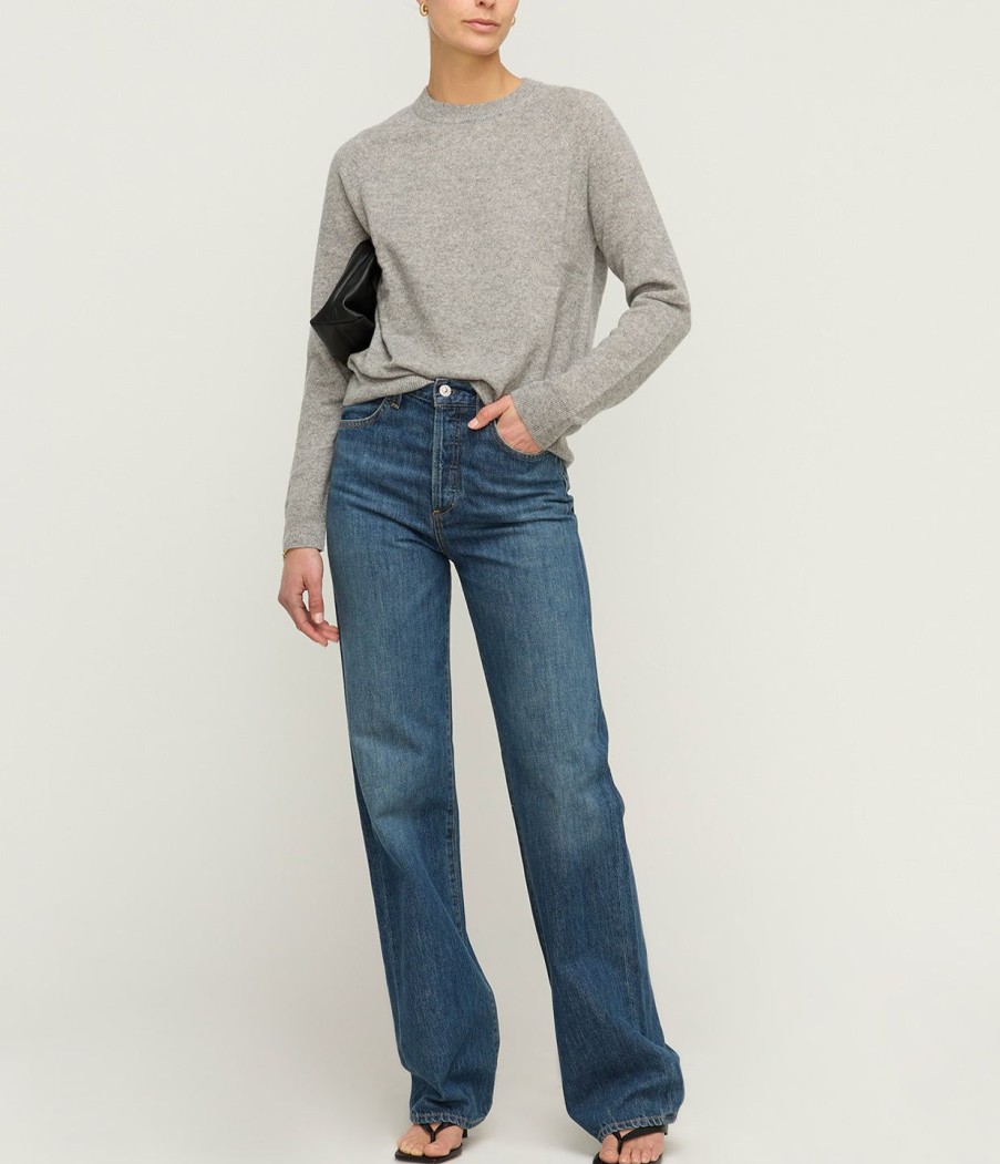 Clothing Samsoe Samsoe | Boston Round Neck Sweater In Grey Melange