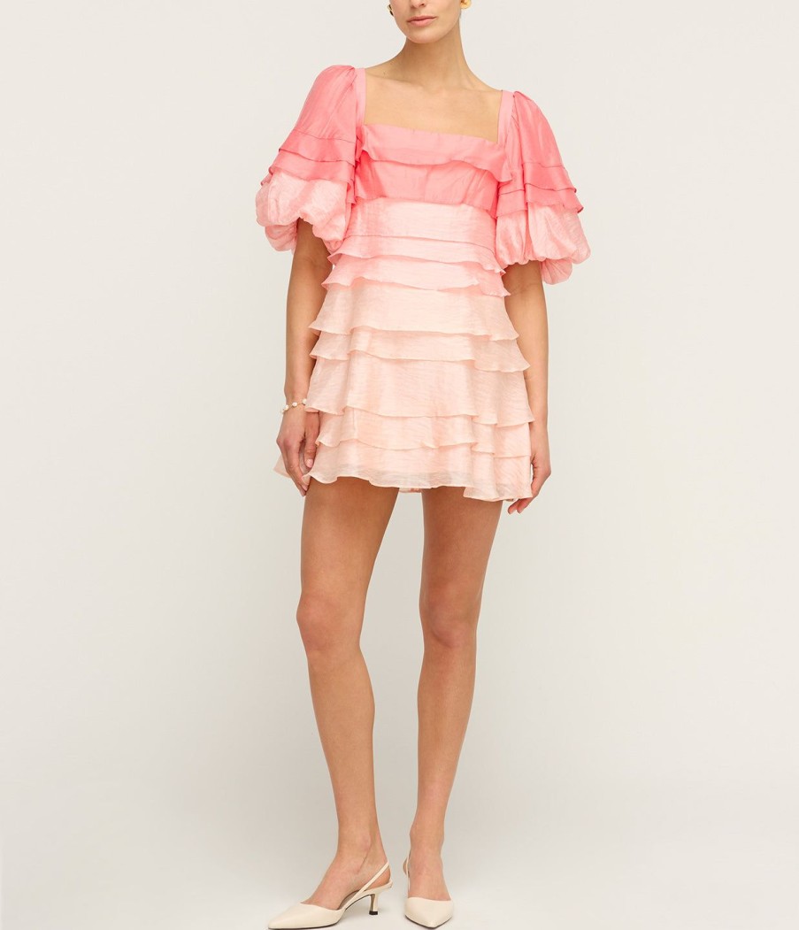 Clothing Acler | Kirton Puff Sleeve Mini Dress In Pearl And Pink