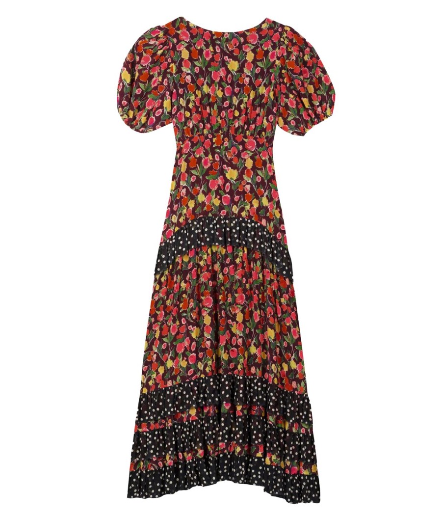 Clothing Rixo | Shireen Dress In Fontainhas Floral Maroon