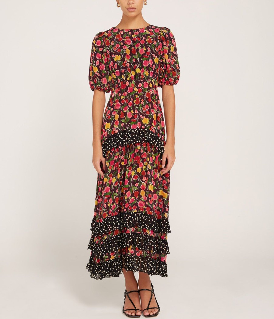 Clothing Rixo | Shireen Dress In Fontainhas Floral Maroon