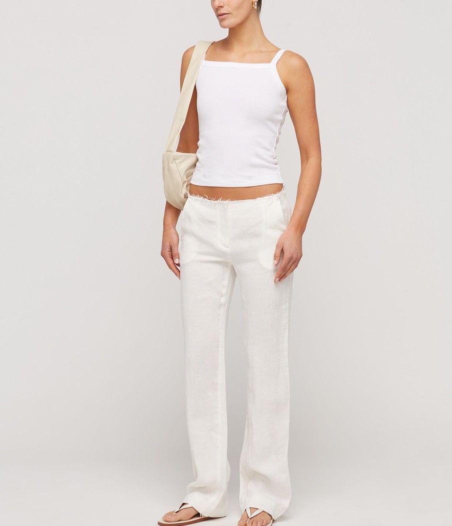 Clothing St Agni | Low Waist Raw Edge Pants In Ivory