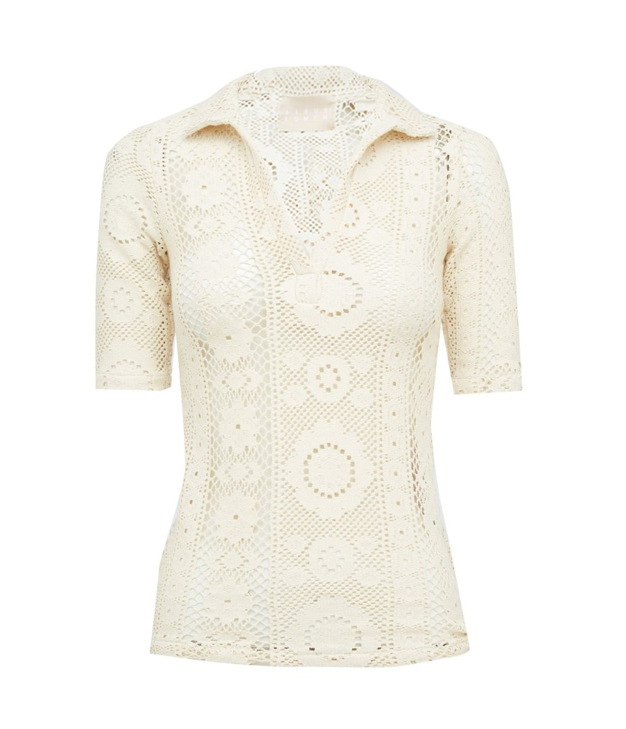 Clothing Albus Lumen | Crochet Polo Top In Creme