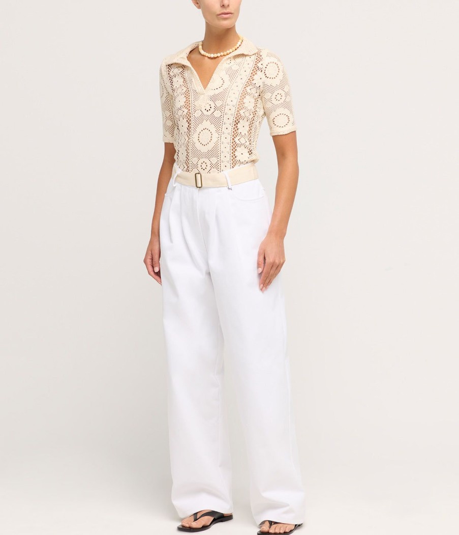 Clothing Albus Lumen | Crochet Polo Top In Creme