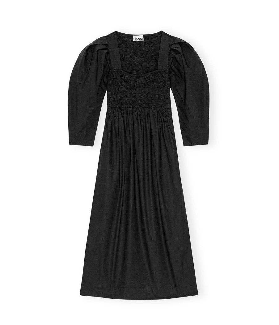 Clothing Ganni | Cotton Poplin Smock Dress In Black