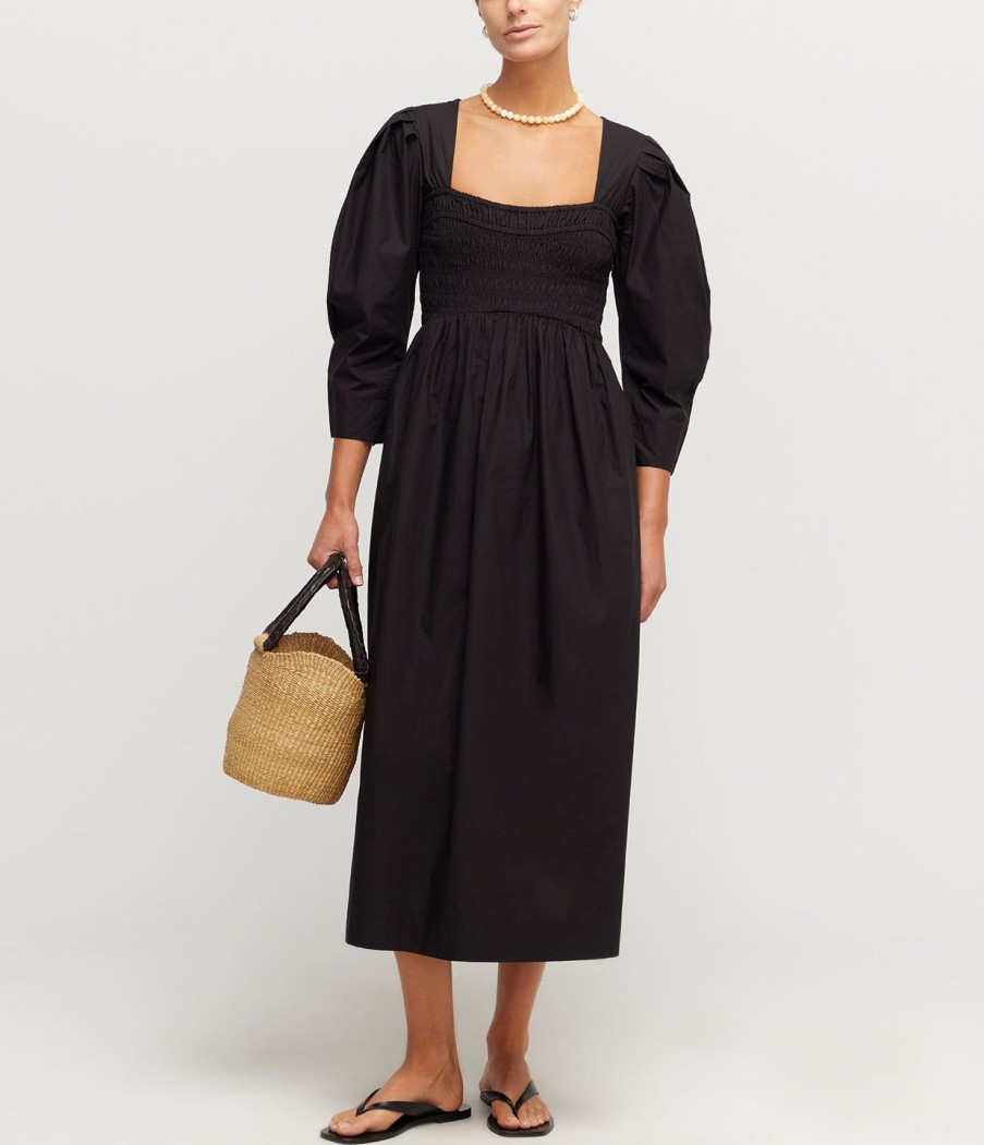 Clothing Ganni | Cotton Poplin Smock Dress In Black