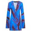 Clothing Louisa Ballou | Long Sleeve Mini Kaftan Dress In Violet Flower