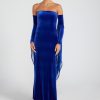 Clothing Michael Lo Sordo | Velvet Strapless Maxi Dress In Blue