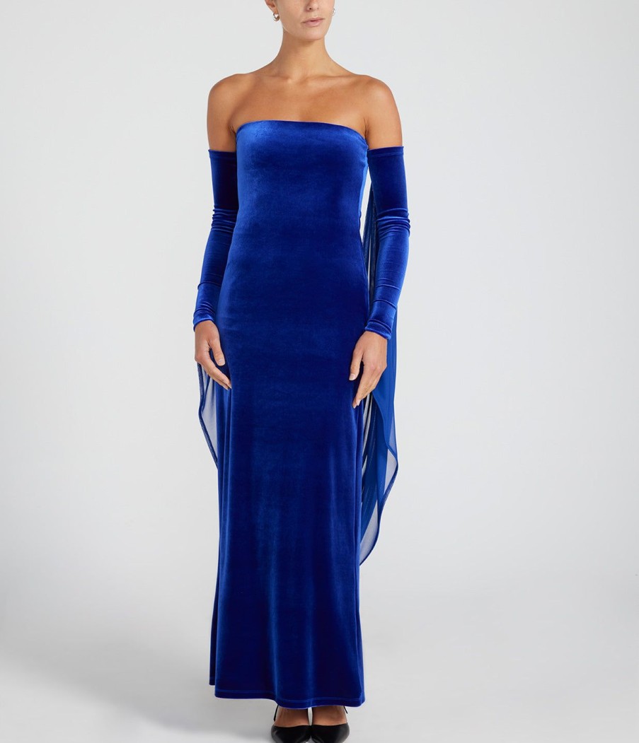 Clothing Michael Lo Sordo | Velvet Strapless Maxi Dress In Blue