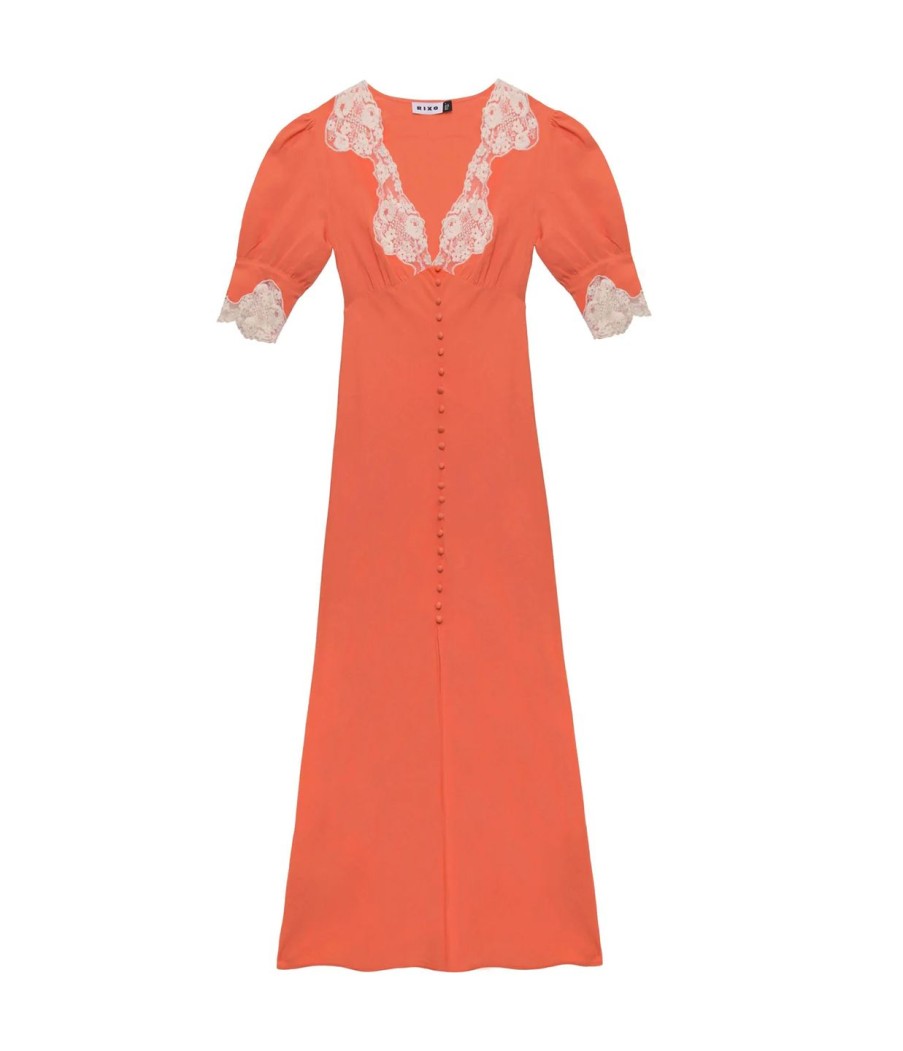 Clothing Rixo | Simone Midi Dress In Coral