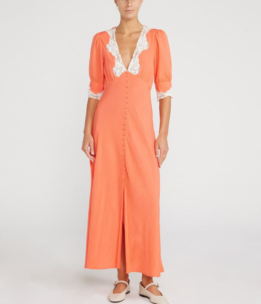 Clothing Rixo | Simone Midi Dress In Coral