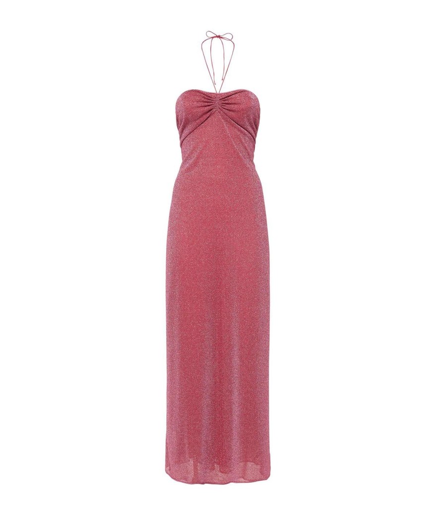 Clothing Oseree | Lumiere Halter Neck Dress In Raspberry