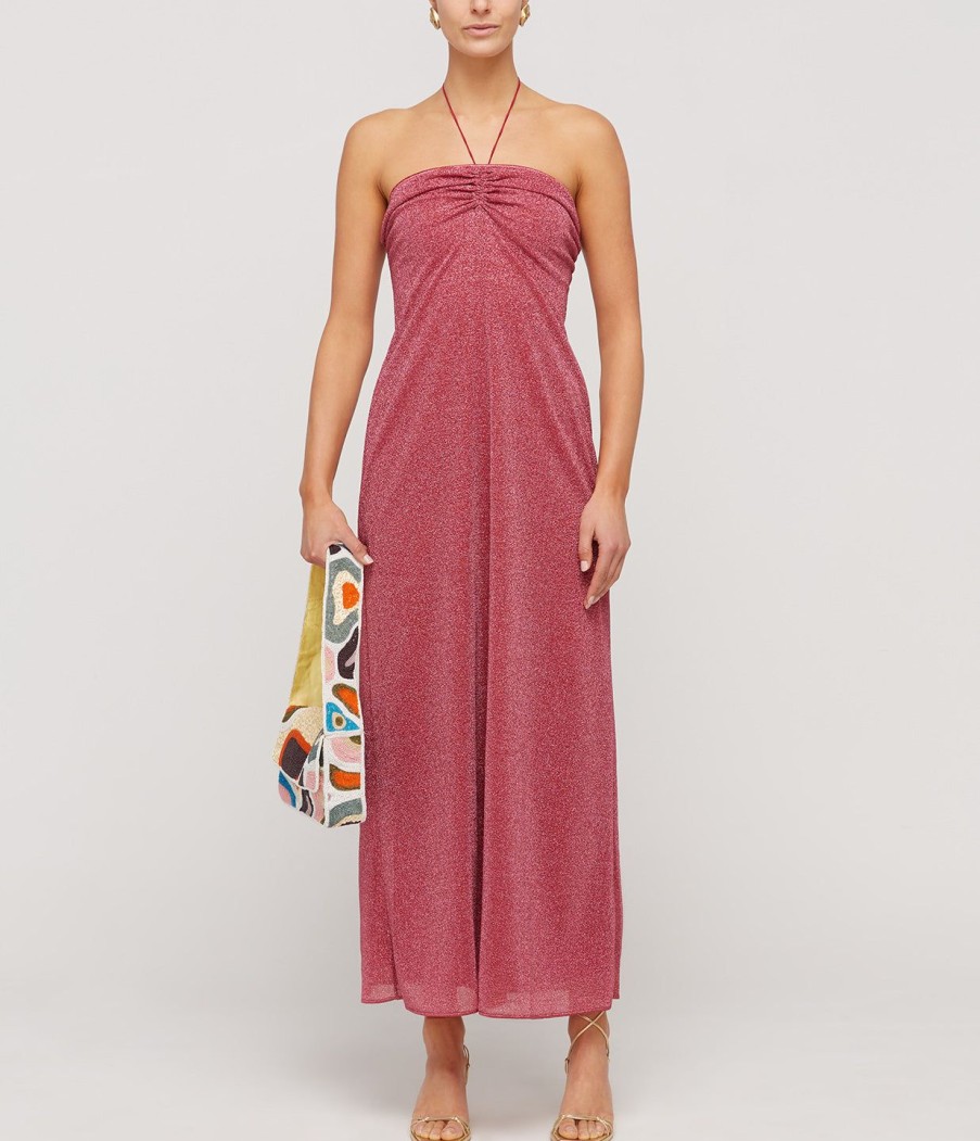 Clothing Oseree | Lumiere Halter Neck Dress In Raspberry