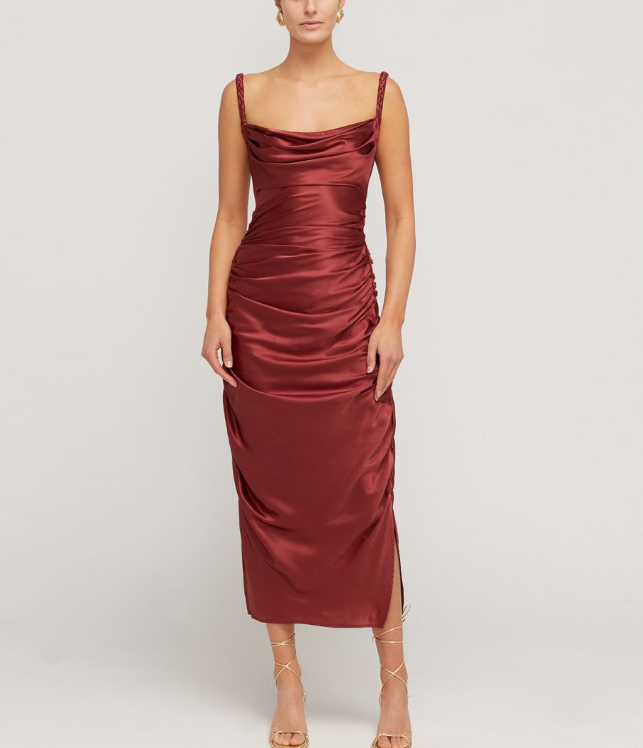 Clothing Leo Lin | Rachel Cowl Neck Slip Dress In Burgundy