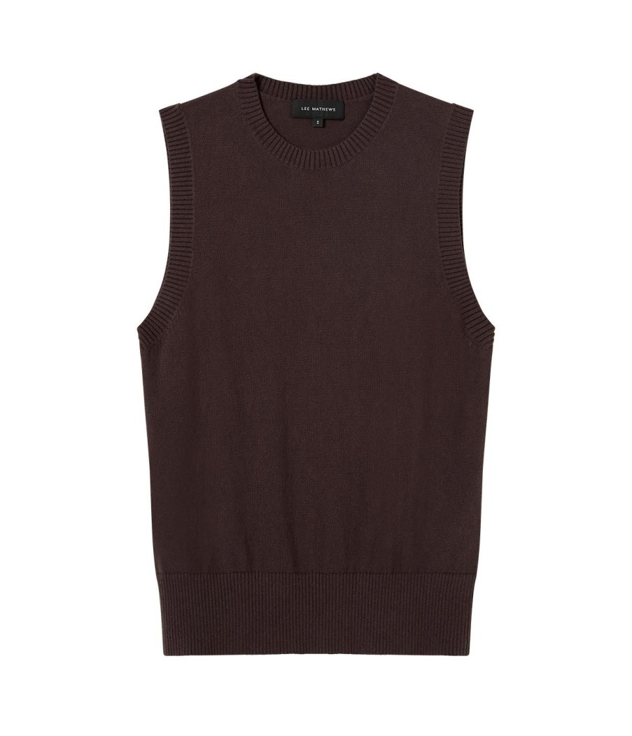 Clothing Lee Mathews | Cotton Cashmere Crew Neck Tank In Chocolate