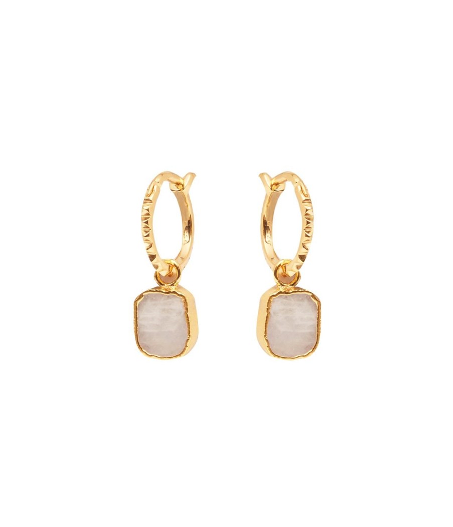 Accessories Missoma | Moonstone Pyramid Charm Hoop Earrings In Gold