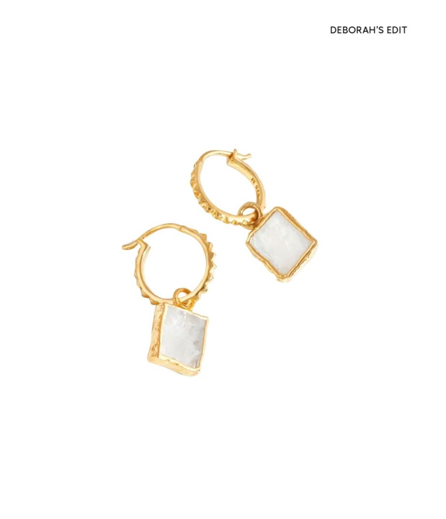 Accessories Missoma | Moonstone Pyramid Charm Hoop Earrings In Gold