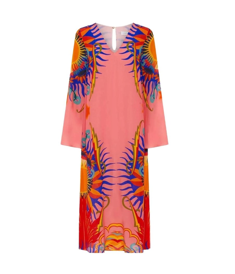 Clothing Borgo De Nor | Phoenix Silk Crepe V-Neck Midi Dress In Sun Goddess