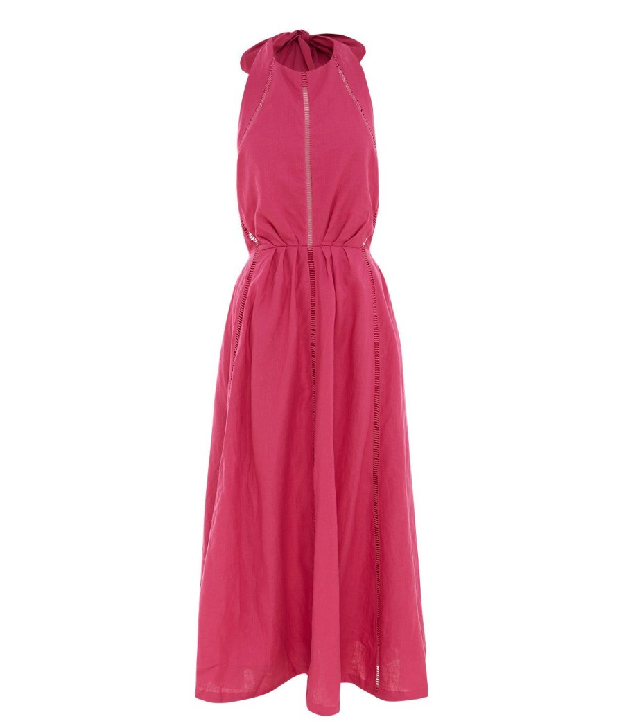 Clothing Joslin | Chloe Linen Midi Dress In Pink