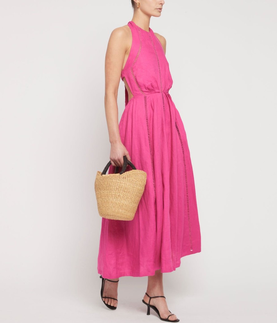 Clothing Joslin | Chloe Linen Midi Dress In Pink