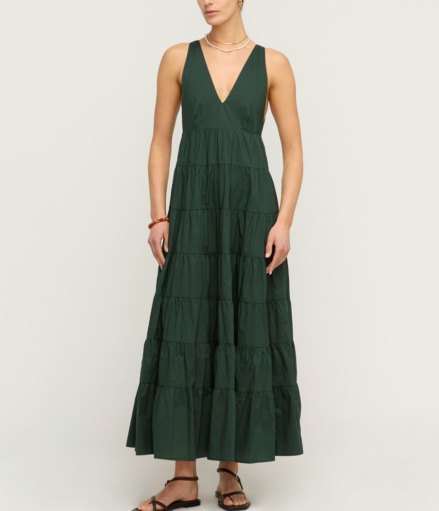 Clothing Bird and Knoll | Ryan Tiered Maxi Dress In Forest Green