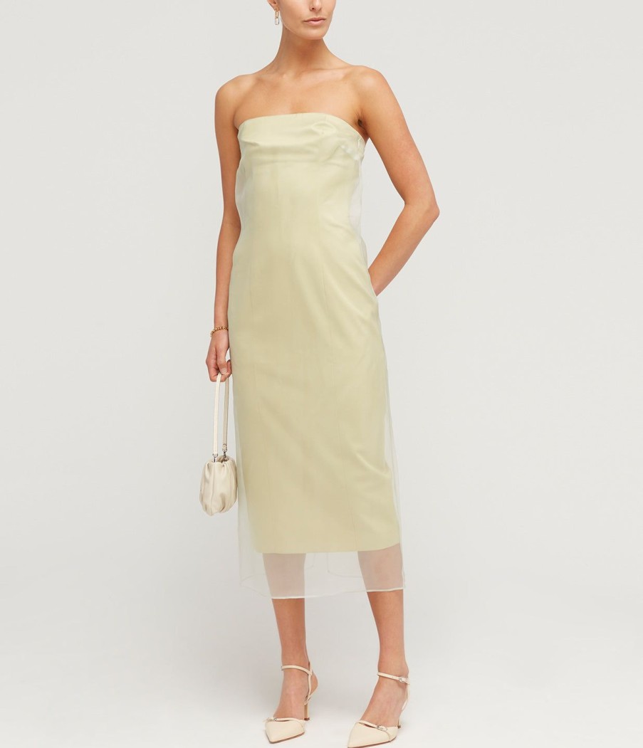 Clothing Gauge81 | Punta Strapless Midi Dress In Pale Olive