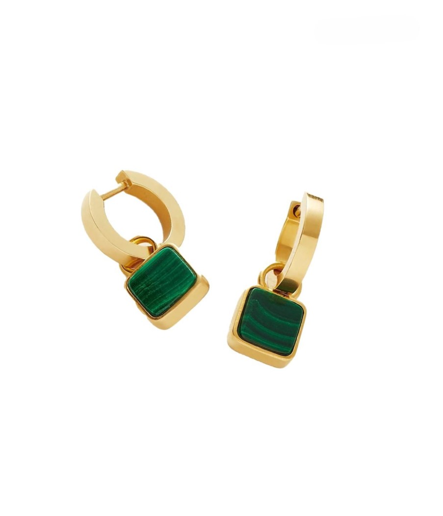 Accessories Missoma | Lucy Williams X Missoma Square Charm Mini Hoop Earrings In Gold And Ma