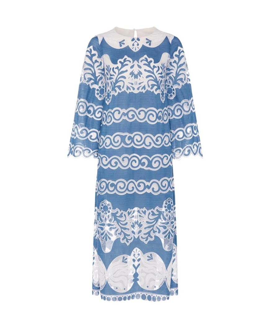 Clothing Borgo De Nor | Serphina Lace Midi Dress In Denim Blue