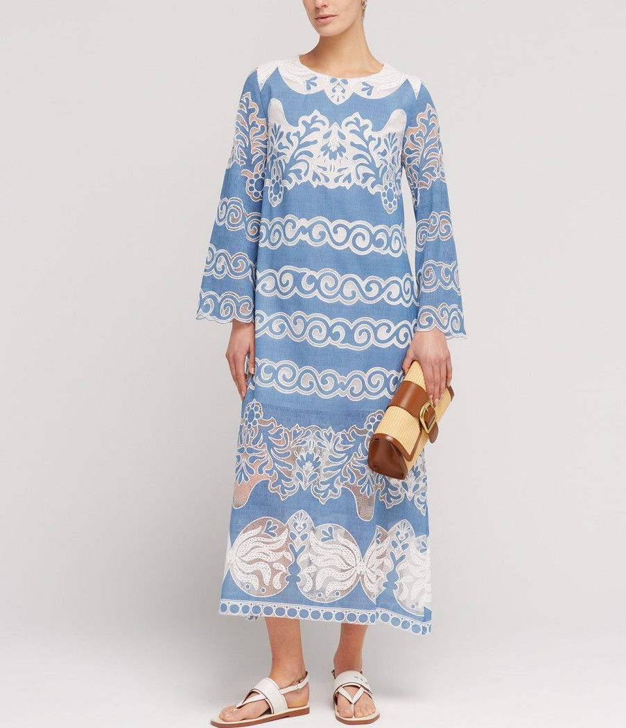 Clothing Borgo De Nor | Serphina Lace Midi Dress In Denim Blue