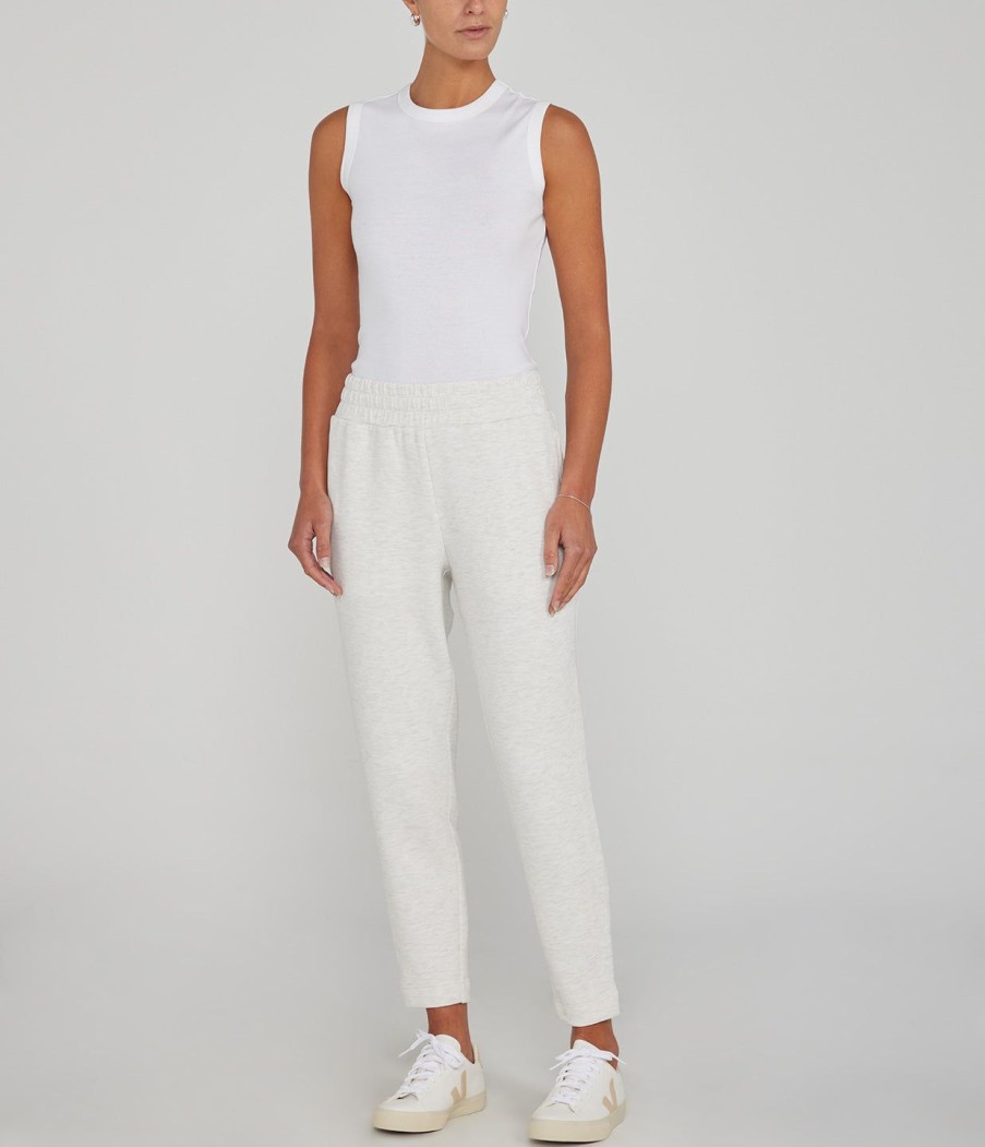 Clothing Varley | Slim Zip Hem Sweatpant In Ivory Marle