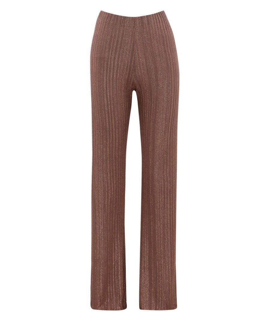 Clothing Aaizel | A-Line Knit Pant In Metallic Toffee