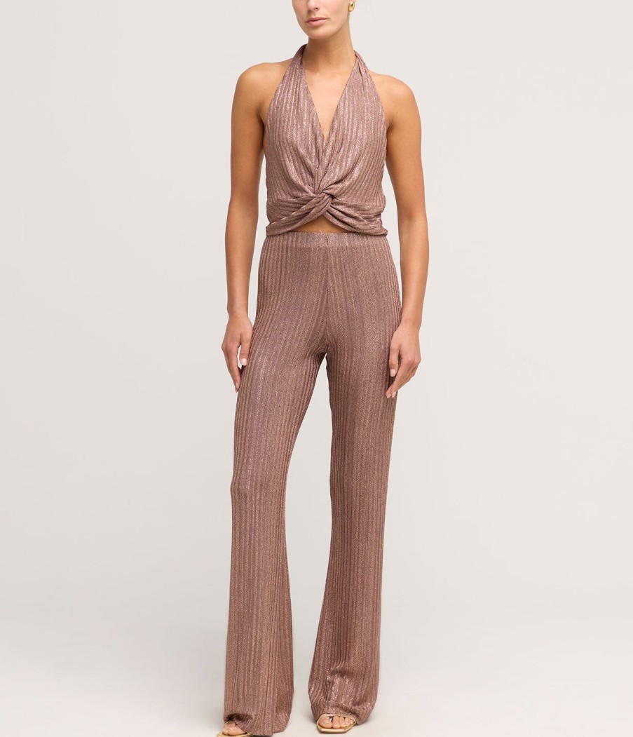 Clothing Aaizel | A-Line Knit Pant In Metallic Toffee